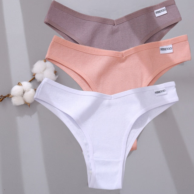 Three-pack cotton mix lingerie thongs from The Clothing Company Sydney, low-rise women's bikini briefs with breathable fabric.