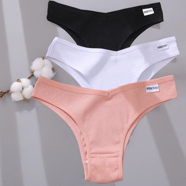 Three-pack cotton mix lingerie thongs from The Clothing Company Sydney, low-rise women's bikini briefs with soft, breathable fabric.
