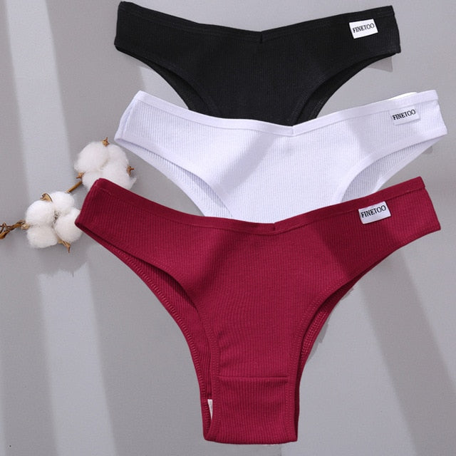 Three-pack cotton mix lingerie thongs from The Clothing Company Sydney, low-rise women's underwear and bikini briefs.