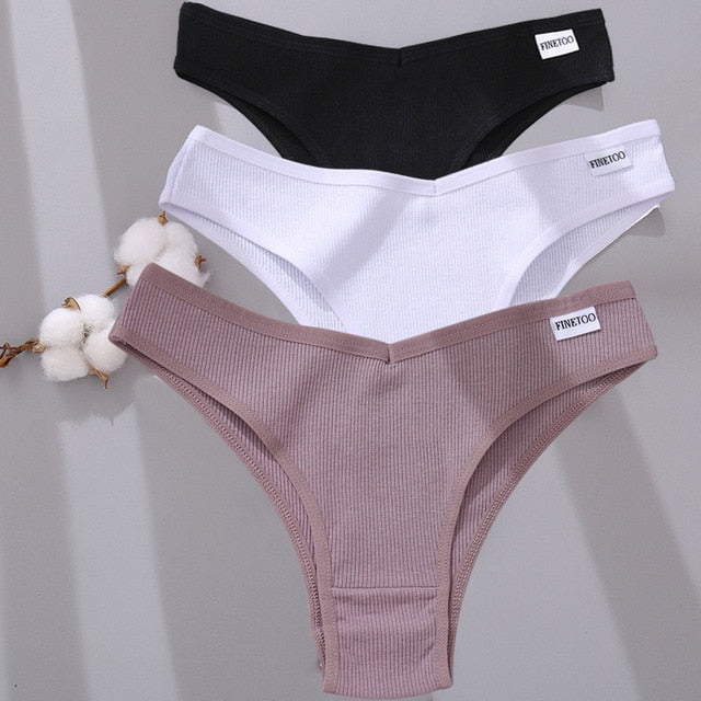 Three-pack cotton mix lingerie thongs by The Clothing Company Sydney, low-rise women’s bikini briefs with comfortable fit.
