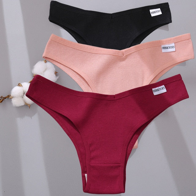 Three pack of Cotton Mix lingerie thongs from The Clothing Company Sydney, low-rise women's bikini briefs in various colors.
