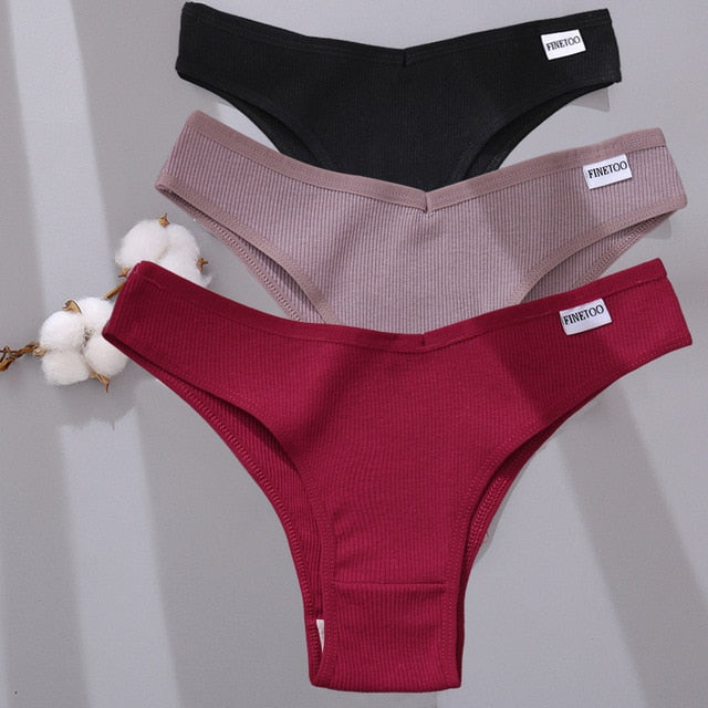 Three-pack cotton mix lingerie thongs from The Clothing Company Sydney, low-rise women's bikini briefs with comfortable fit.