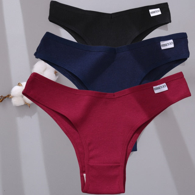 Three-pack of Cotton Mix Lingerie Thongs from The Clothing Company Sydney, low-rise women's bikini briefs in various colors.