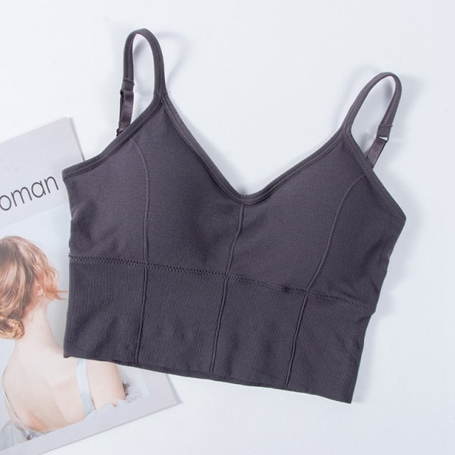 Backless bralette from The Clothing Company Sydney, seamless padded wireless crop top with adjustable straps and cotton fabric.
