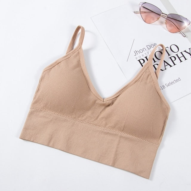 Backless bralette by The Clothing Company Sydney, seamless, padded, wireless cotton lingerie crop top with adjustable straps.