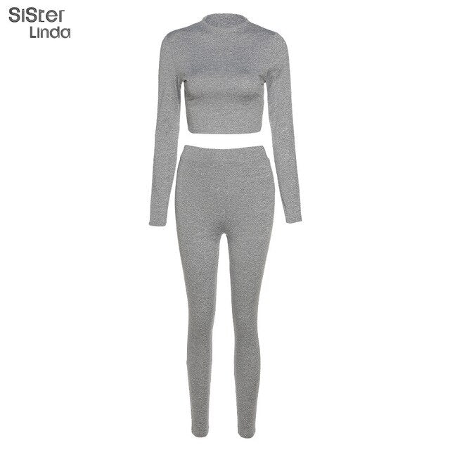Two-piece sporty activewear set with long sleeve tops and leggings by The Clothing Company Sydney, ideal for fall workouts.