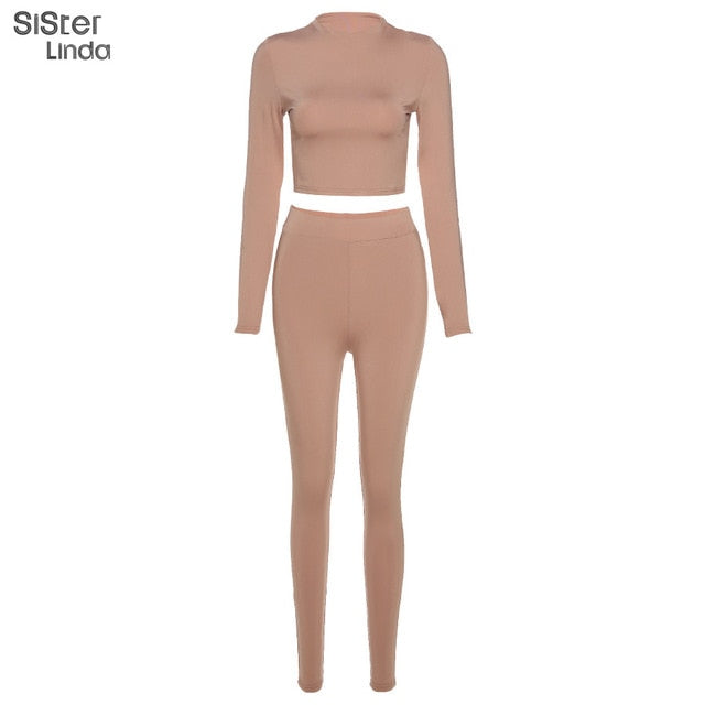 Two-piece sporty activewear set by The Clothing Company Sydney featuring long sleeve tops and leggings for workout and fall fitness.