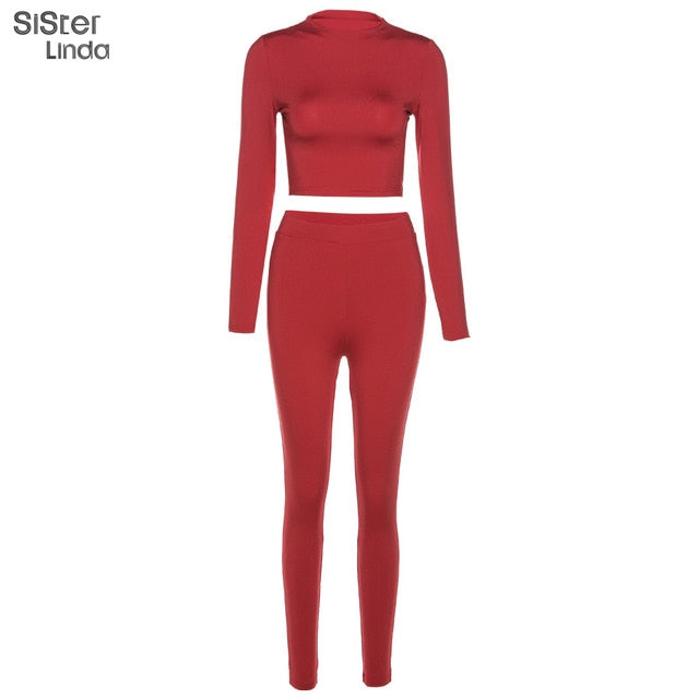Two-piece sporty activewear set by The Clothing Company Sydney featuring fall long sleeve tops and matching leggings for workout.