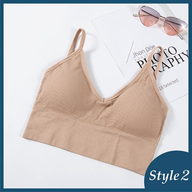 Seamless crop top tube bra from The Clothing Company Sydney, backless lingerie with padded cups, perfect for sporty or casual wear.