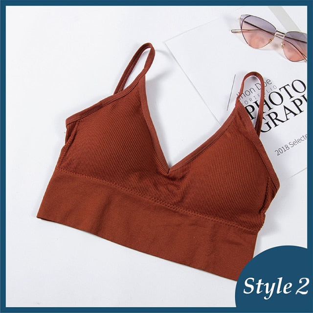 Seamless backless crop top and bralette from The Clothing Company Sydney, padded and designed for comfortable lingerie and sportswear.
