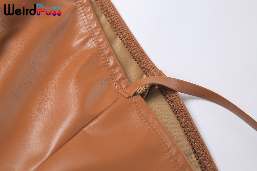 Faux leather skinny sling high waist pencil pants with asymmetrical design and solid chic style from The Clothing Company Sydney.