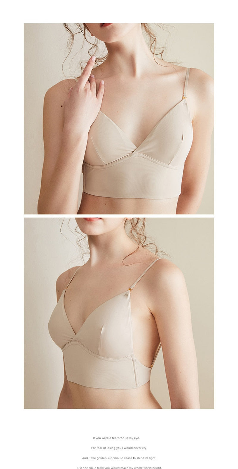 Backless wireless bralette from The Clothing Company Sydney featuring U-shape back design, seamless, push-up, and gather details.