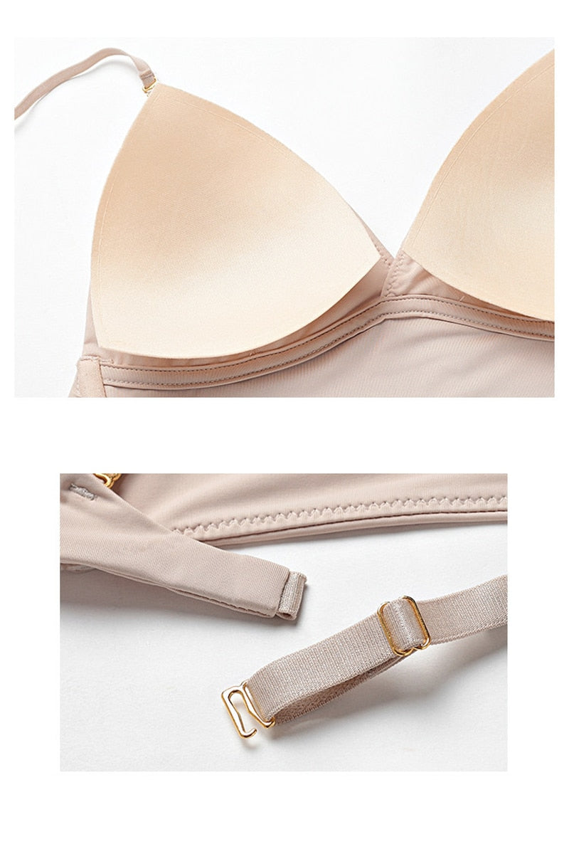 Backless wireless bralette lingerie by The Clothing Company Sydney with U-shape back, seamless design, and push-up support.