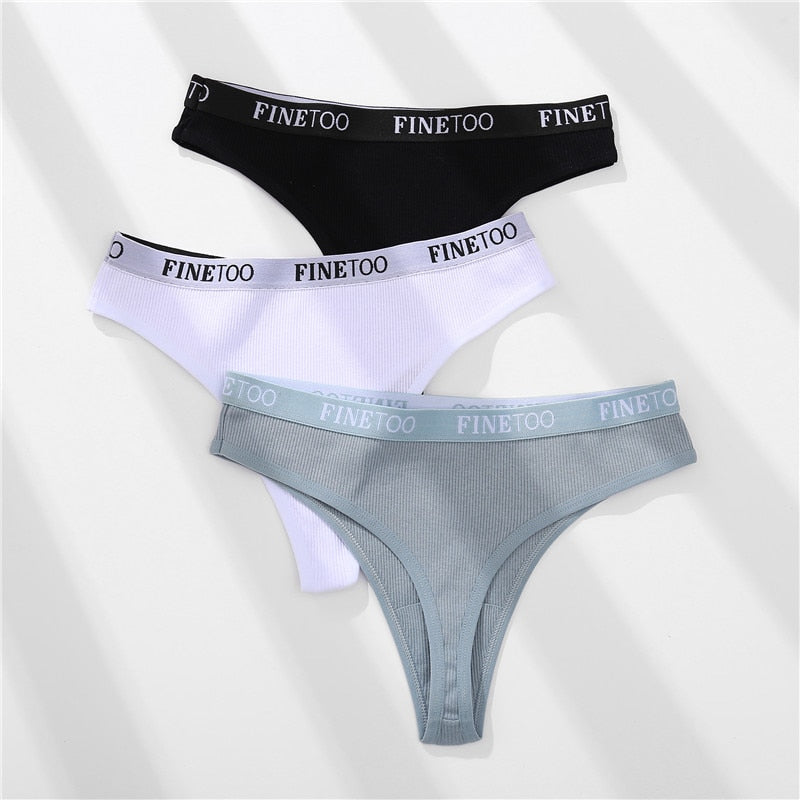 Cotton mix thong underwear with letter waist design, G-string style, from The Clothing Company Sydney, shown on a white background.