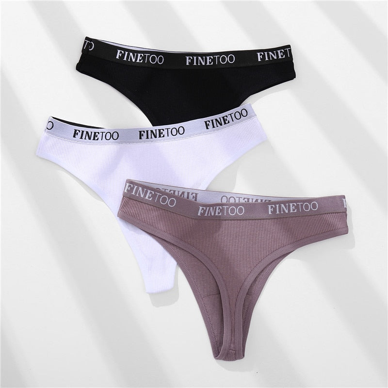 Cotton mix thong underwear with letter waist design, G-string style, from The Clothing Company Sydney, shown on a model.