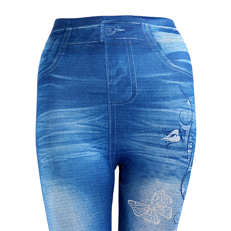 Slim, stretchy imitation jean jeggings by The Clothing Company Sydney featuring a sexy, form-fitting design and plus size option.