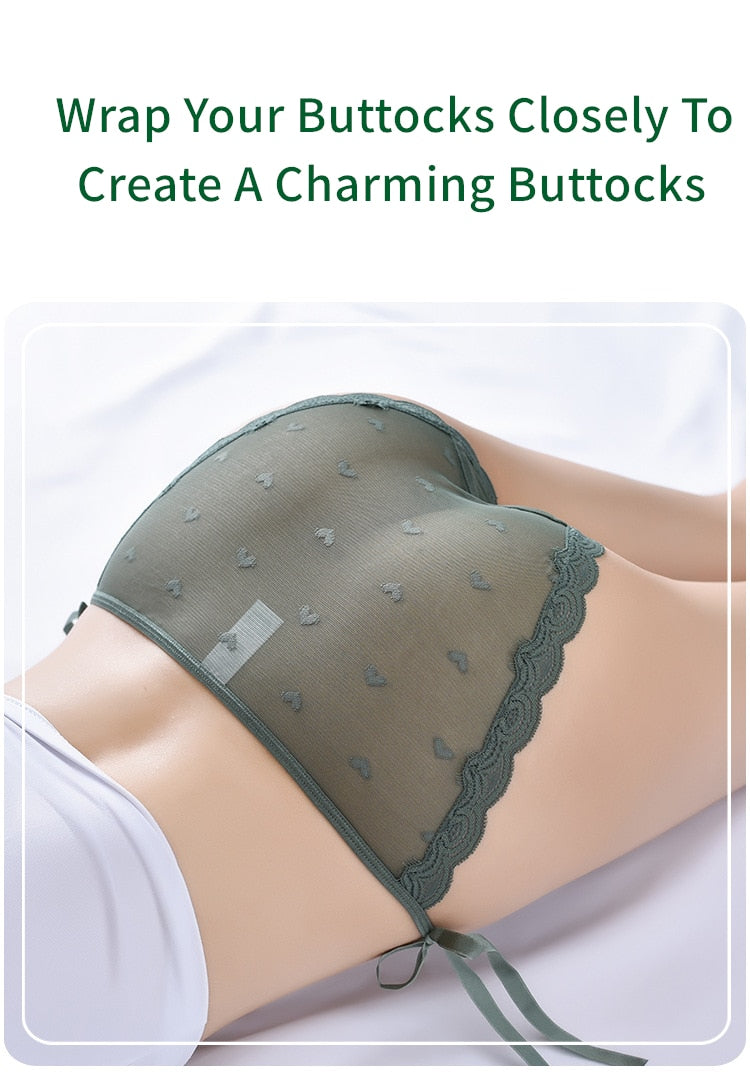 Lace thong underwear by The Clothing Company Sydney featuring low waist, translucent fabric, and bandage-style design.