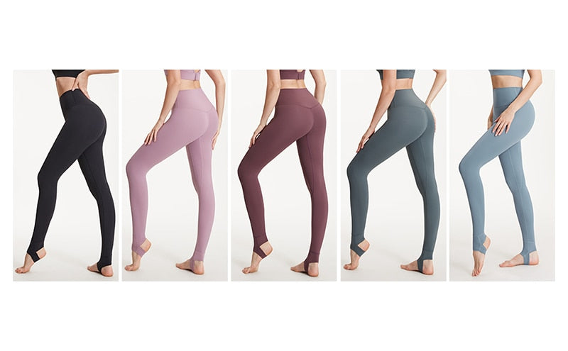 Women's high waist yoga pants by The Clothing Company Sydney, stretchy fitness leggings with stirrups and tummy control for workout.