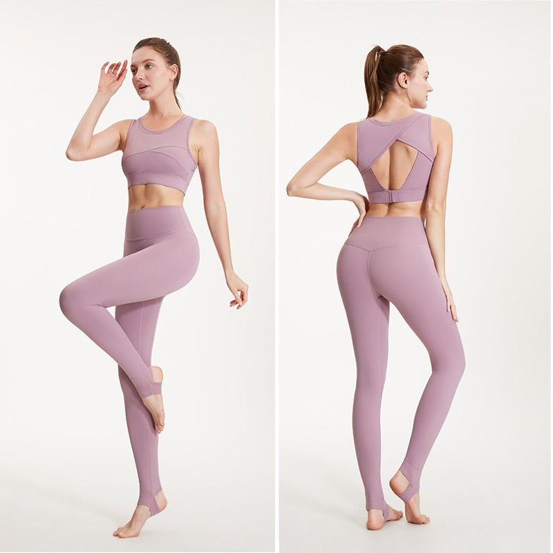 Women's high waist fitness yoga pants by The Clothing Company Sydney with stirrup design, tummy control, ideal for running and workouts.