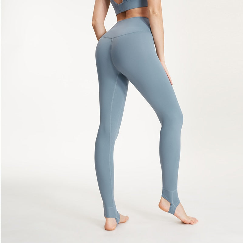 Women's high waist fitness yoga pants by The Clothing Company Sydney, stirrup design, tummy control leggings for running and gym workouts.