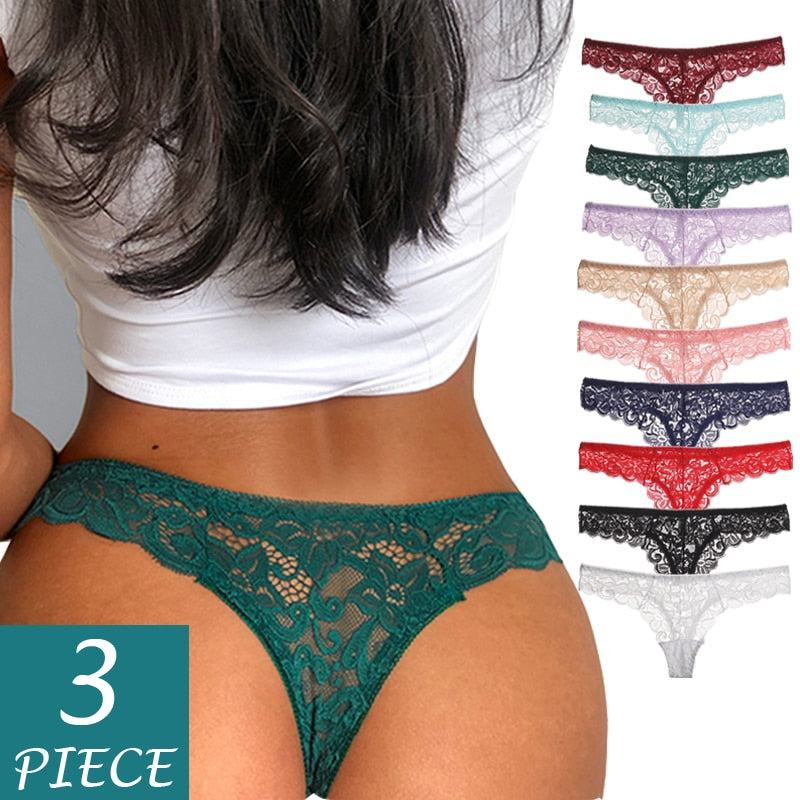 Three-pack of The Clothing Company Sydney low-waist G-string thongs with breathable, soft, and transparent T-back lingerie underwear.