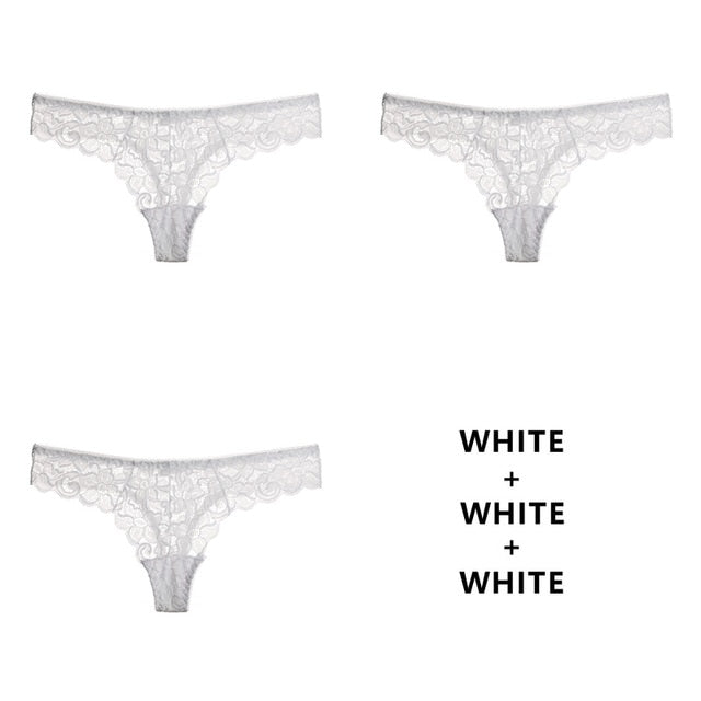 Three-pack of breathable, soft G-string thong panties with low waist and transparent T-back design from The Clothing Company Sydney.
