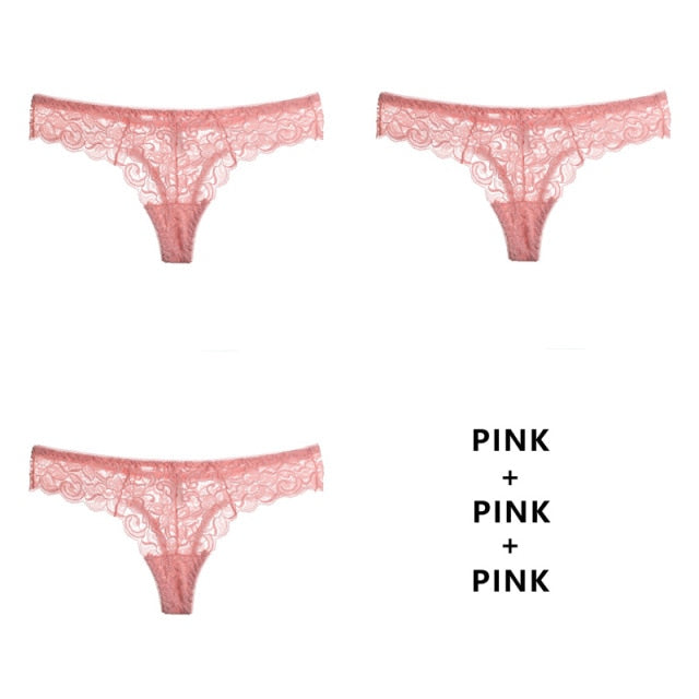 Three-pack of The Clothing Company Sydney low-waist G-string thongs with breathable, transparent T-back design for comfortable lingerie.
