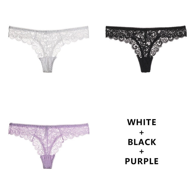 Three-pack of The Clothing Company Sydney low-waist thong panties with breathable, soft, transparent T-back design.