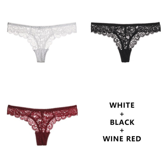Three pack of The Clothing Company Sydney women's low-waist thong panties with breathable T-back transparent lingerie.