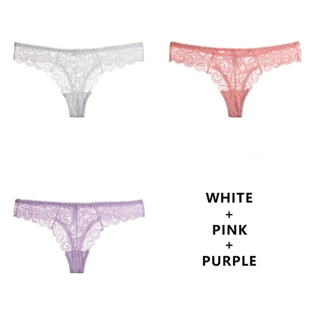 Three-pack of lightweight, breathable G-string thongs with low waist and transparent T-back design from The Clothing Company Sydney.