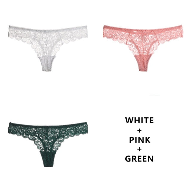 Three-pack of The Clothing Company Sydney women's g-string thongs with low waist, breathable, soft, transparent T-back lingerie.