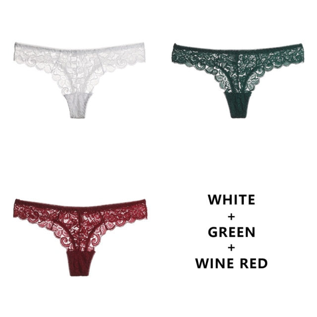 Three-pack of The Clothing Company Sydney women's thong panties, low-waist, soft, breathable, transparent T-back lingerie.