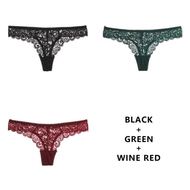 Three-pack of low-waist G-string thong panties from The Clothing Company Sydney, soft breathable transparent lingerie with T-back design.