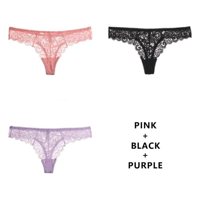 Three-pack of The Clothing Company Sydney women's G-string thongs, low-waist, breathable, soft transparent lingerie with T-back design.