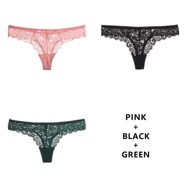 Three pairs of breathable, low-waist G-string thong panties from The Clothing Company Sydney, featuring soft, transparent T-back design.