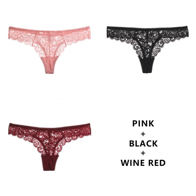 Three pack of The Clothing Company Sydney women's g-string thongs with low waist, breathable, soft, transparent T-back underwear.