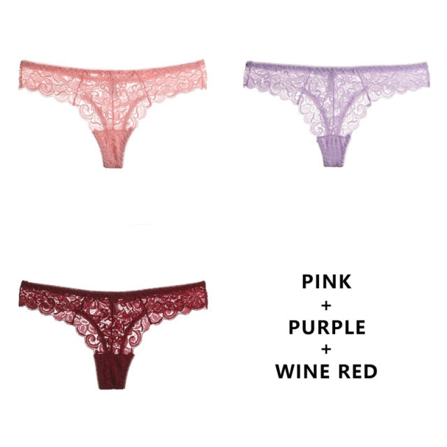Three-pack of The Clothing Company Sydney low-waist g-string thong panties featuring soft, breathable, transparent T-back lingerie.