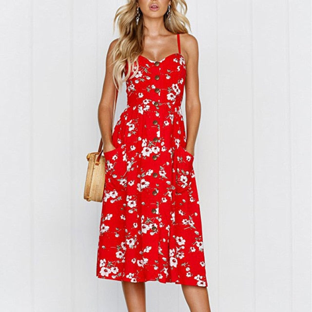 Vintage casual sundress by The Clothing Company Sydney featuring polka dots, stripes, floral patterns, midi length, backless, perfect for summer.