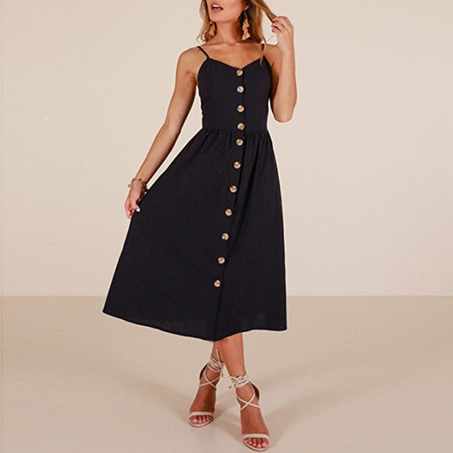 Vintage casual sundress by The Clothing Company Sydney with polka dots, stripes, floral pattern, backless, midi length, perfect for summer.
