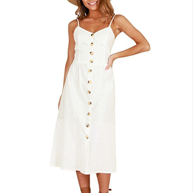 Vintage casual sundress by The Clothing Company Sydney featuring polka dots, stripes, floral pattern, midi length, backless design.