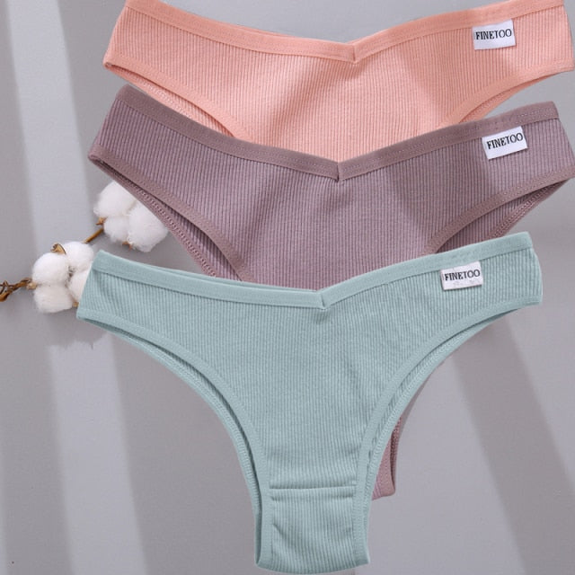 Three-pack of cotton mix low-rise thong underwear for women, featuring comfortable bikini briefs from The Clothing Company Sydney.