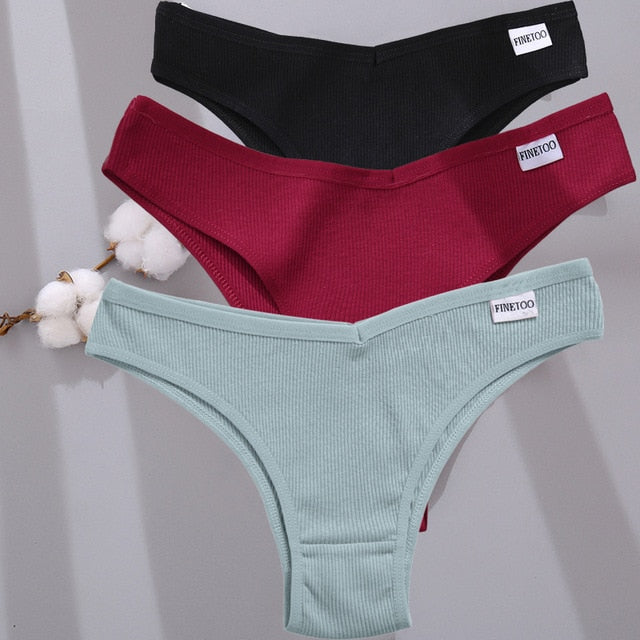 Three-pack cotton mix lingerie thongs by The Clothing Company Sydney, low-rise women's bikini briefs, soft and comfortable underwear.