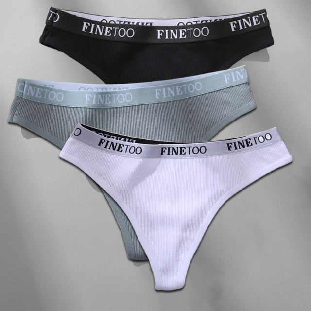 Cotton mix thong underwear from The Clothing Company Sydney with letter waist design, G-string style, comfortable lingerie for women.