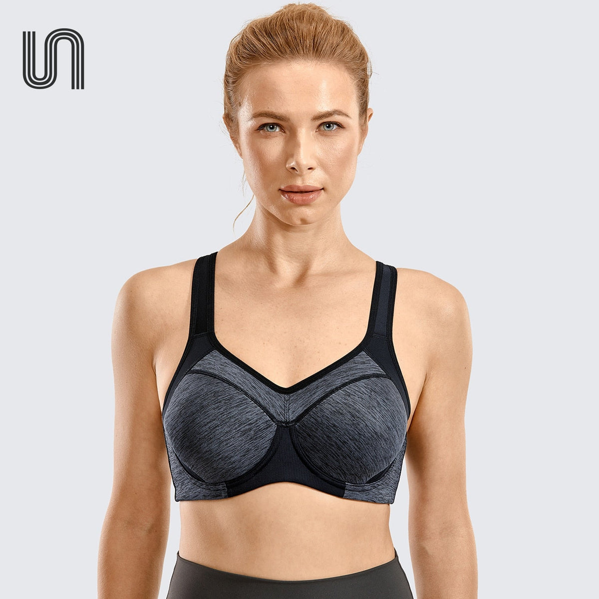 Women's moisture-wicking high-impact sports bra with padded cups, underwire, racerback design, full support, by The Clothing Company Sydney