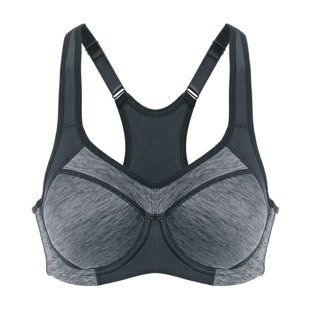 Women's moisture-wicking high-impact sports bra with padded cups, underwire, racerback design, and full support from The Clothing Company Sydney.