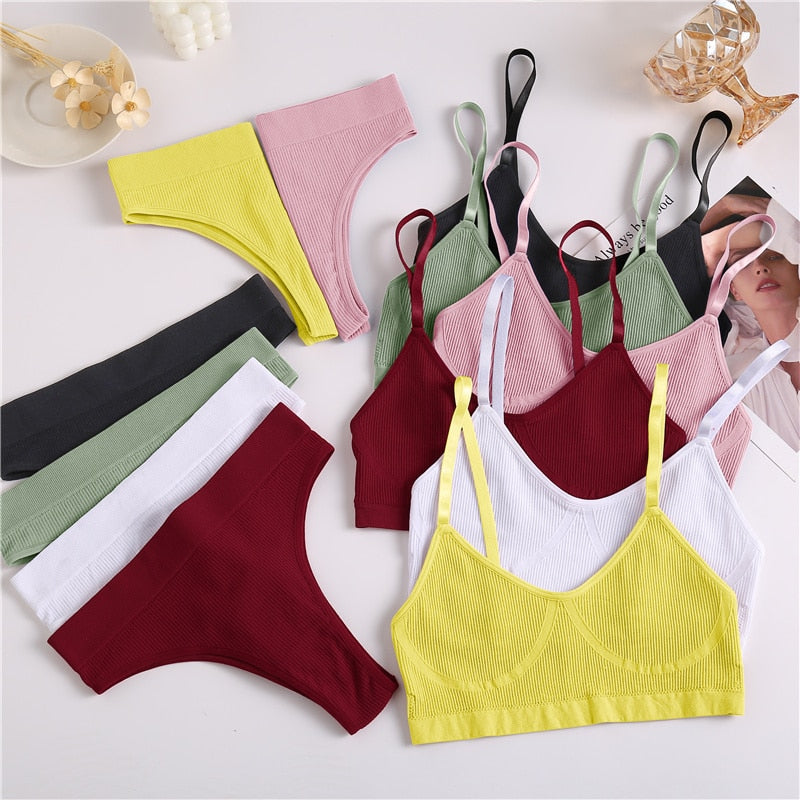 Two-piece ribbed bralette and tank crop top set from The Clothing Company Sydney, stretchy and comfortable lingerie underwear.