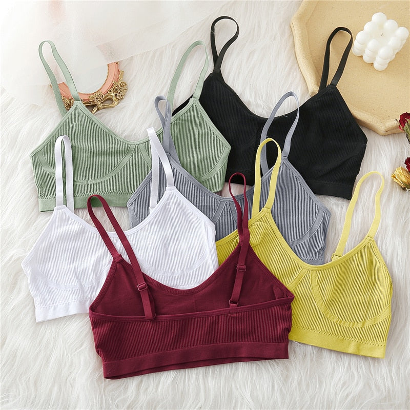 Two-piece bra and bralette set by The Clothing Company Sydney, ribbed stretch crop tops and basic underwear for women.