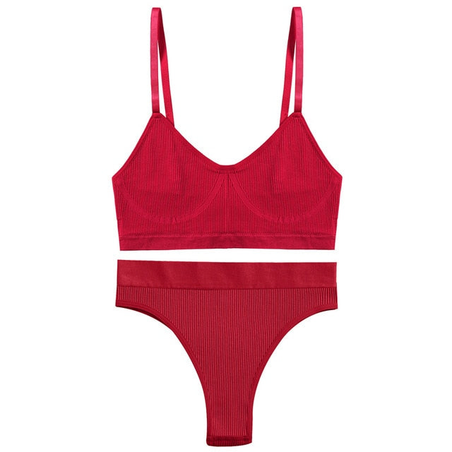 Two-piece bra lingerie set from The Clothing Company Sydney featuring ribbed bralette and stretchy tank crop tops.