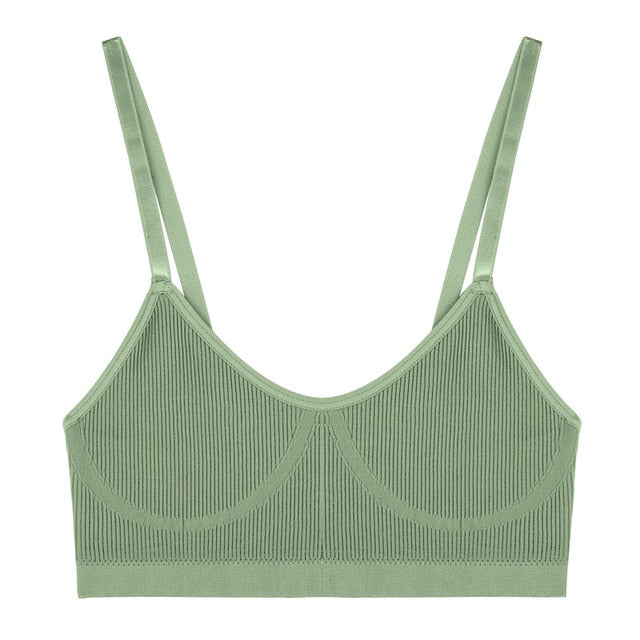 Two-piece ribbed bralette and underwear set from The Clothing Company Sydney, featuring stretchy crop tops and basic brassiere design.