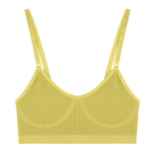 Two-piece ribbed bralette and tank crop top set from The Clothing Company Sydney, featuring stretchy, basic lingerie underwear.